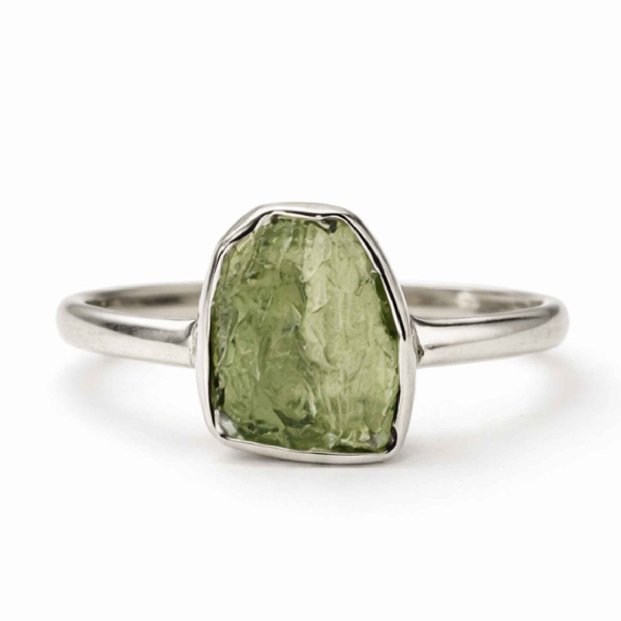 Inel Argint 925 cu Moldavit Verde Brut, M8/57 – Claritate Mentala si Energie Cosmice