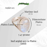 Inel din argint 925 elegant cu Piatra Lunii 7.13 gr, M57 / 8- Armonie emotionala si conexiune cu feminitatea