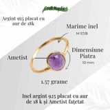 Inel din Argint 925 placat cu Aur de 18K cu Ametist Fatetat 1.58 gr M54 / 7- Claritate mentala si echilibru emotional