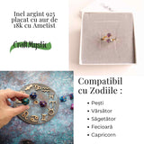 Inel Ajustabil Argint 925 placat cu Aur 18K si Dublu Ametist - Calm si Protectie Energetica