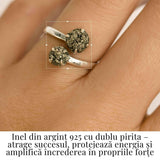 Inel Ajustabil Argint 925 cu Dublu Pirita - Protectie si Incredere Interioara
