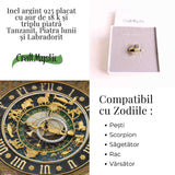 Inel din Argint 925 placat cu Aur de 18K cu Tanzanit, Piatra Lunii si Labradorit 4.02gr M59 / 9- Intuitie, Transformare si Lumina Interioara