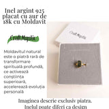 Inel cu Moldavit Natural placat cu Aur de 18K 3.11 gr 56 (EU) / 7.5 (US) - Puterea Schimbării si Evolutiei Interioare