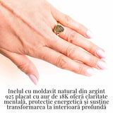 Inel cu Moldavit Natural placat cu Aur de 18K 3.11 gr 56 (EU) / 7.5 (US) - Puterea Schimbării si Evolutiei Interioare