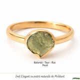 Inel Argint 925 Placat cu Aur 18K cu Moldavit Natural M8/56 – Energie si Transformare Spirituala
