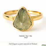 Inel cu Piatra Moldavit Verde, Argint 925 Placat Aur 18K, M7/54 - Echilibru si Evolutie