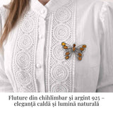 Brosa din chihlimbar forma de fluture si argint 925 - adauga caldura si rafinament tinutei tale
