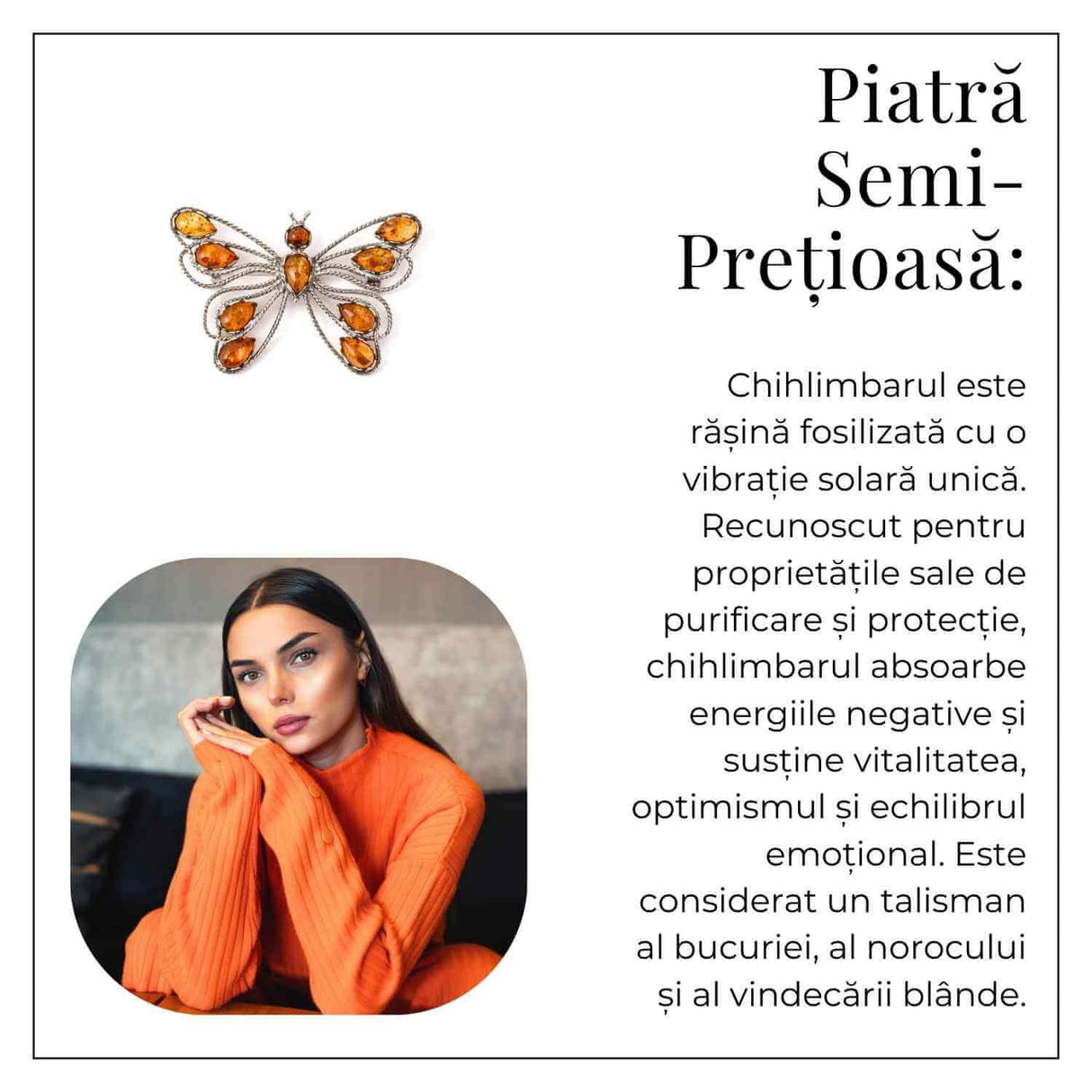 Brosa din chihlimbar forma de fluture si argint 925 - adauga caldura si rafinament tinutei tale