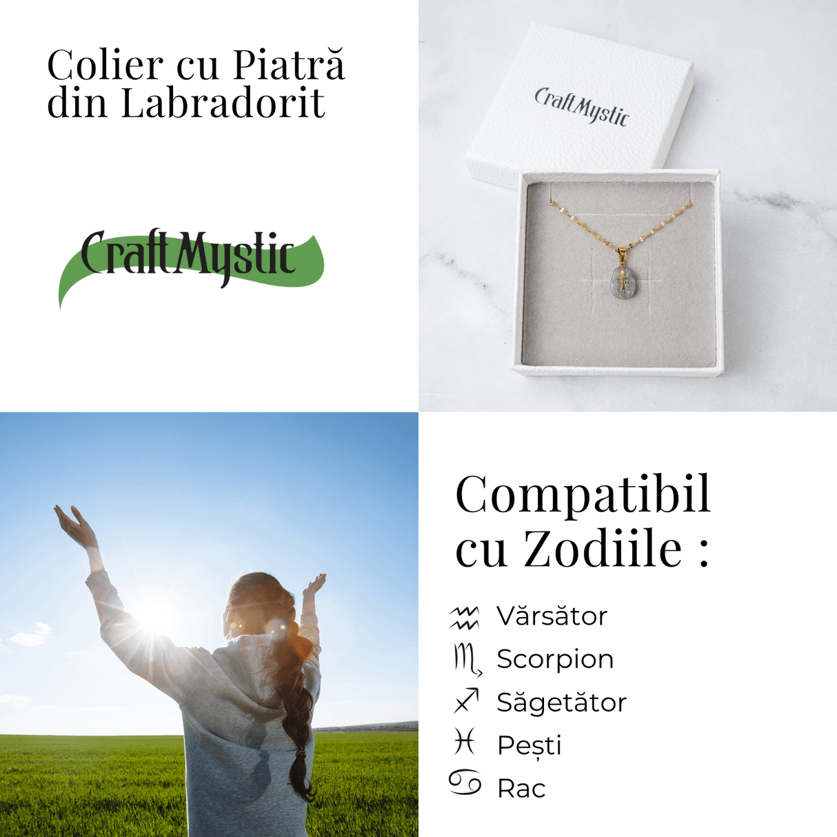 Colier Otel Inoxidabil Auriu cu Labradorit (Spectrolit) si Cruce - Protectie Divina si Lumina Interioara