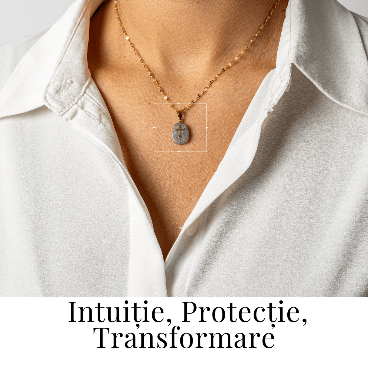 Colier Otel Inoxidabil Auriu cu Labradorit (Spectrolit) si Cruce - Protectie Divina si Lumina Interioara