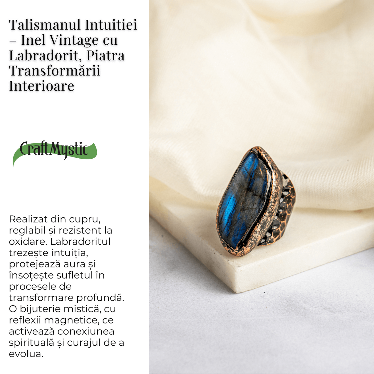 Talismanul Intuitiei - Inel Vintage cu Labradorit, Piatra Transformarii Interioare