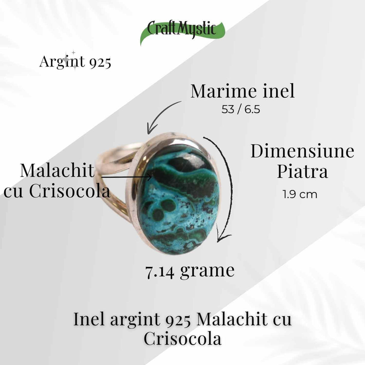 Inel Malachit si Crisocola montura Argint 925 - Protectie si echilibru emotional