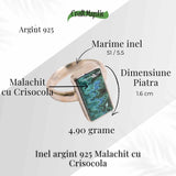 Inel cu Malachit si Crisocola Montura din Argint 925 - Protectie Energetica si Echilibru Emotional, 4.90 gr
