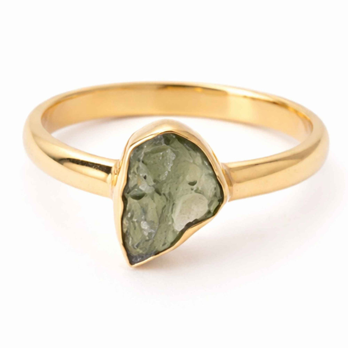 Inel Elegant cu Moldavit Brut – Argint 925 Placat cu Aur 18K, M8/56 - Transformare si Protectie