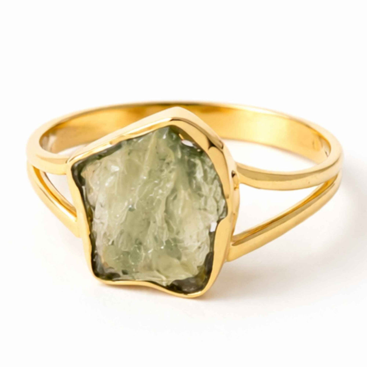 Inel cu Moldavit Natural si Argint 925 Placat cu Aur 18K, M8.5/58- Trezire Spirituala