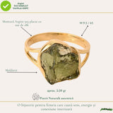 Inel elegant cu Moldavit Brut – Argint 925 Placat Aur 18K, M9.5/61- Protectie si Crestere Interioara