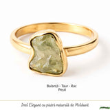 Inel moldavit brut natural si argint 925 placat cu aur de 18k, M7.5/56 – energie autentica si transformare profunda
