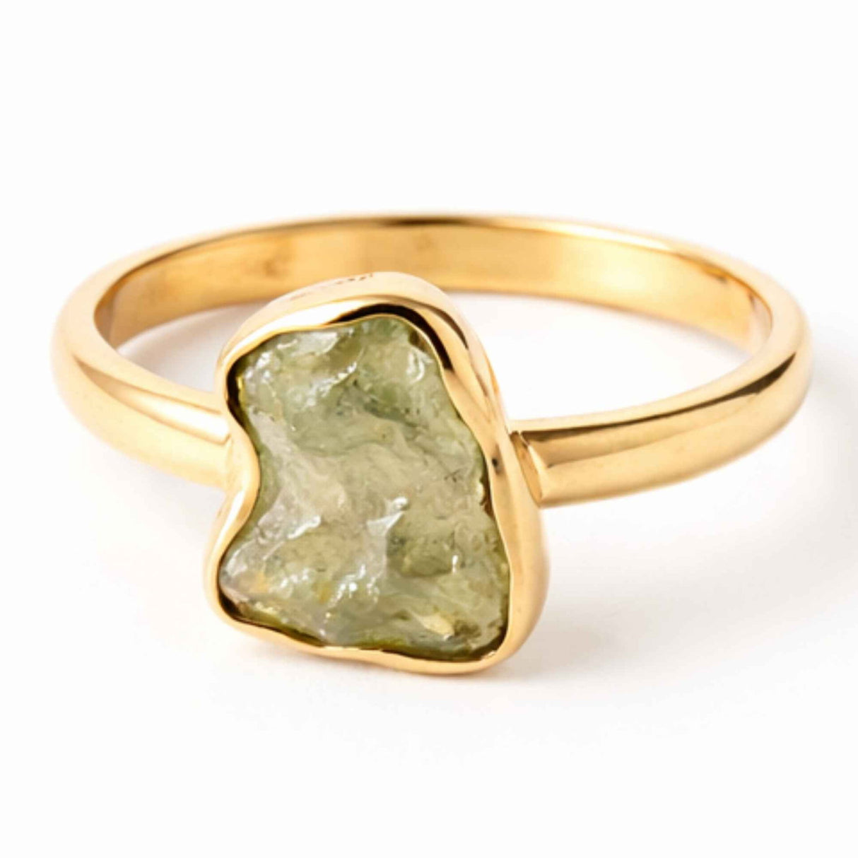 Inel moldavit brut natural si argint 925 placat cu aur de 18k, M7.5/56 – energie autentica si transformare profunda