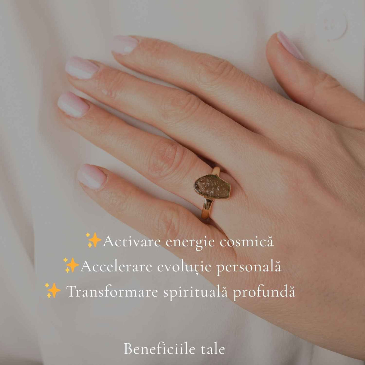 Inel argint 925 placat cu aur de 18k si moldavit natural brut, M7/54 – transformare profunda si energie autentica