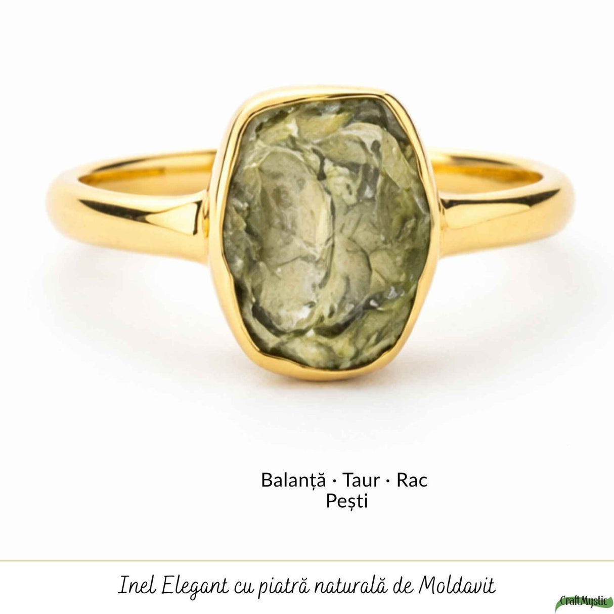 Inel moldavit brut si argint placat cu aur d e18k, M6/51 – transformare si energie autentica