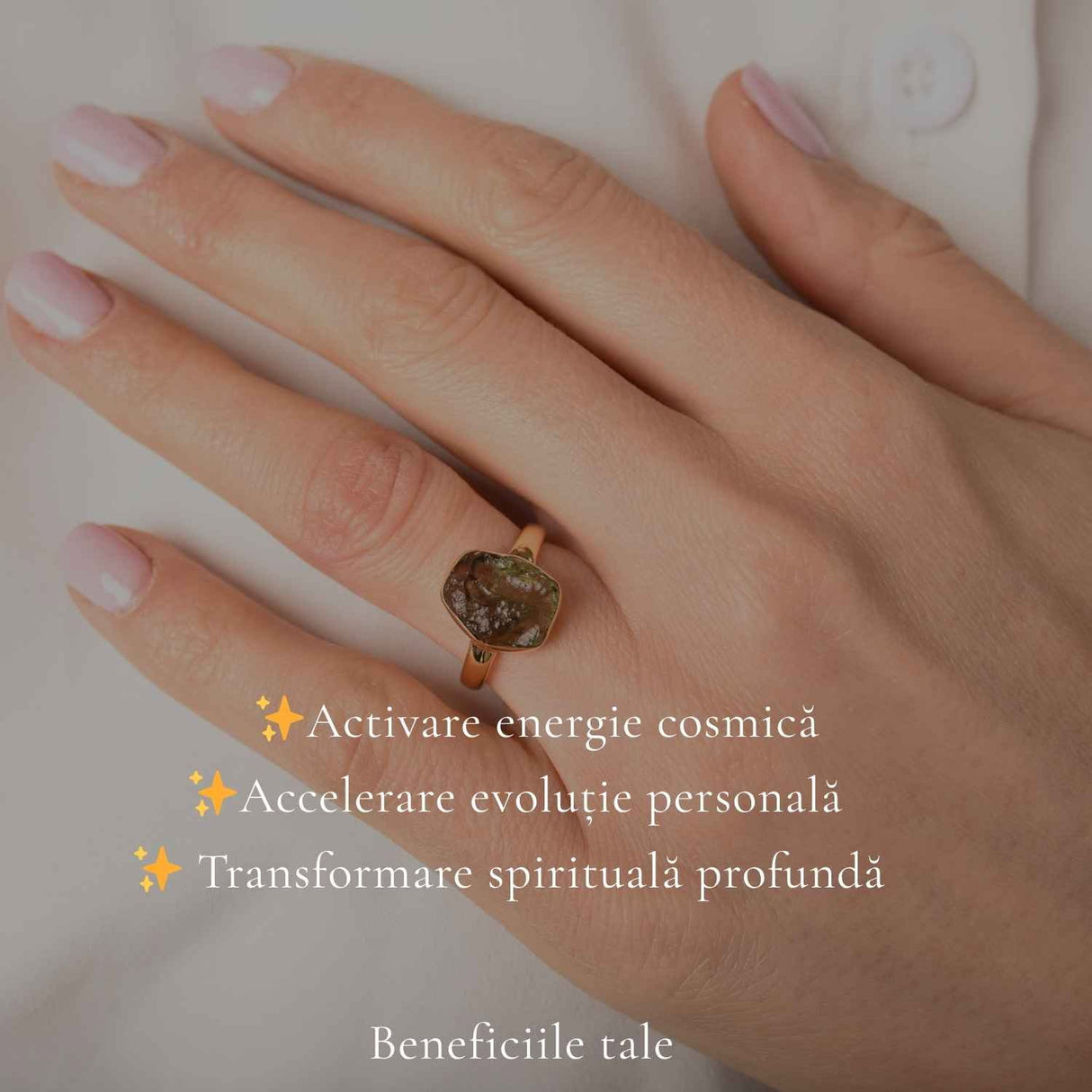 Inel moldavit brut si argint placat cu aur d e18k, M6/51 – transformare si energie autentica