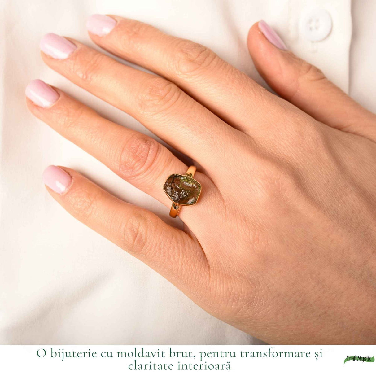Inel moldavit brut si argint placat cu aur d e18k, M6/51 – transformare si energie autentica