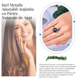 Inel argintiu ajustabil cu Agat natural, pentru echilibru si claritate