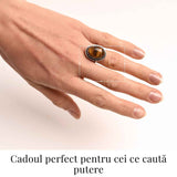 Inel ajustabil argintiu cu Ochi de Tigru - putere si protectie