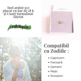 Inel cu Cuart Turmalina Fatetat din Argint 925 placat cu Aur de 18K 1.68 gr M58.5/8.5- Protectie Energetica si Claritate Interioara