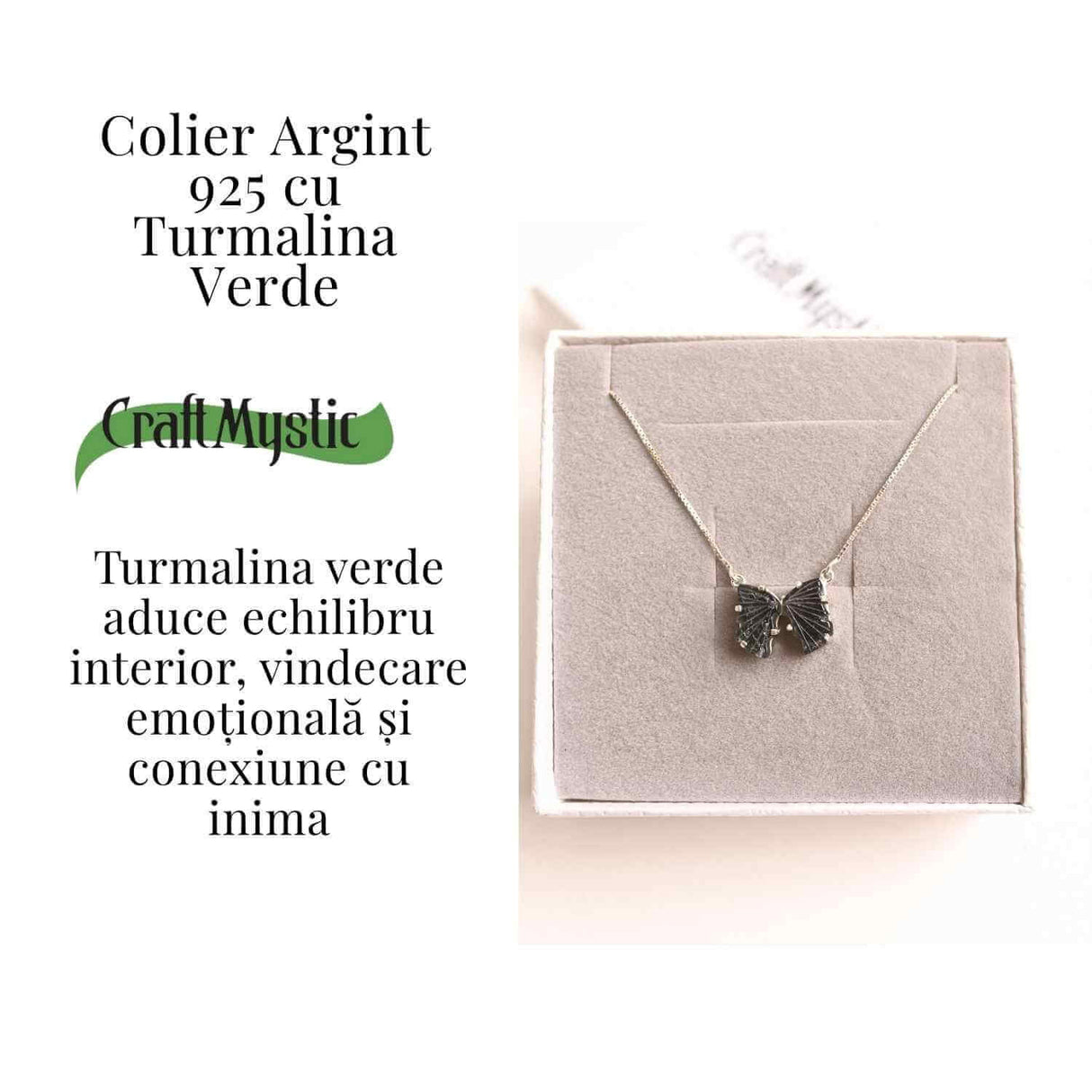 Vindecare si Vitalitate - Colier fluture din Argint 925 cu Turmalina Verde Naturala