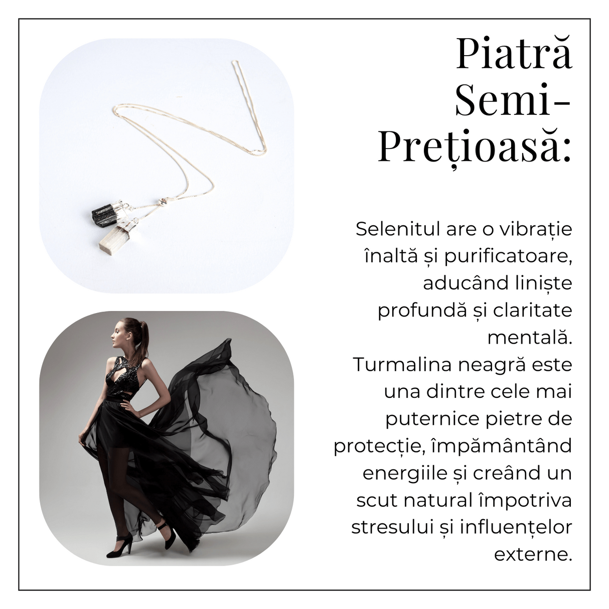 Protectie completa - Colier cu selenit si turmalina neagra pentru energie curata
