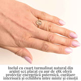 Inel cu Cuart Turmalina Fatetat din Argint 925 placat cu Aur de 18K 1.68 gr M58.5/8.5- Protectie Energetica si Claritate Interioara