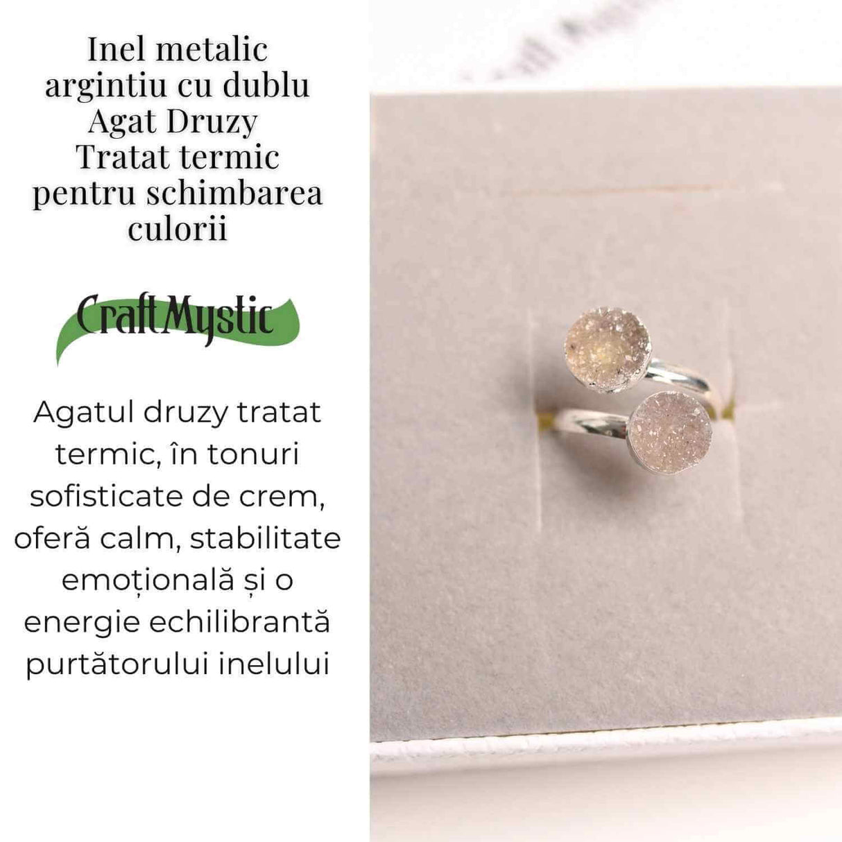 Inel Argintiu cu Dublu Agat Druzy - Energie si Eleganta Unica