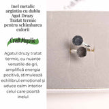 Inel Argintiu cu Dublu Agat Druzy - Energie si Eleganta Unica