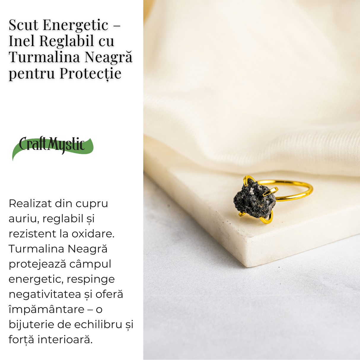 Scut energetic - Inel reglabil cu Turmalina Neagra pentru Protectie