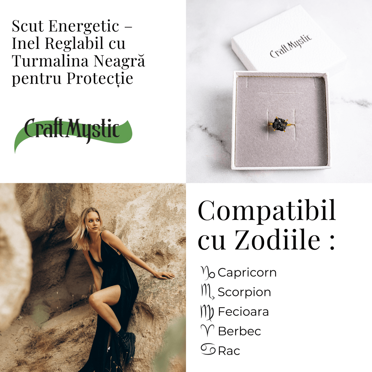 Scut energetic - Inel reglabil cu Turmalina Neagra pentru Protectie