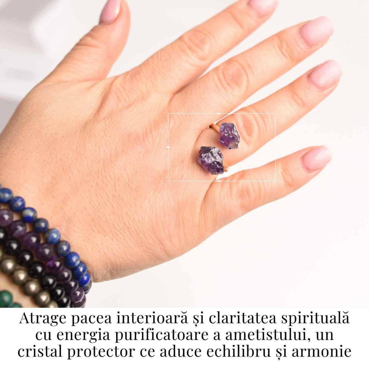 Inel reglabil cu dublu Ametist - Claritate mentala si echilibru spiritual