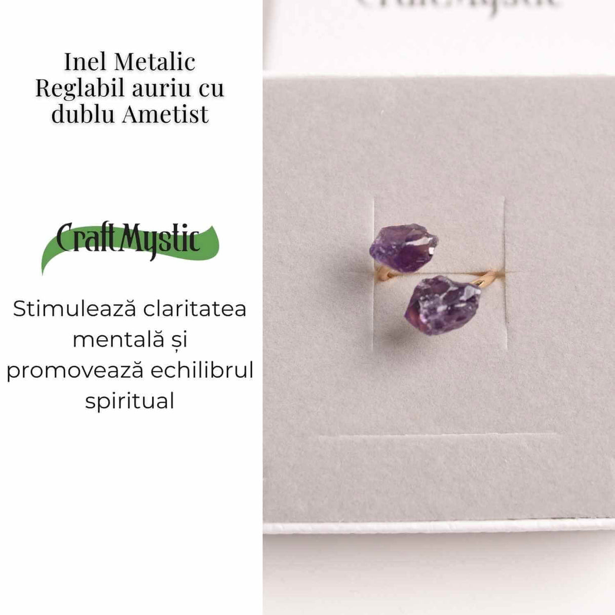 Inel reglabil cu dublu Ametist - Claritate mentala si echilibru spiritual