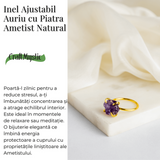 Inel reglabil auriu cu Ametist Brut pentru protectie si claritate