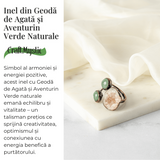 Inel din Geoda de Agata si Aventurin Verde Natural - Armonie si Vitalitate Interioara