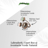 Inel reglabil din cupru cu Labradorit, Cuart Roz si Aventurin Verde natural - Armonie, iubire si prosperitate