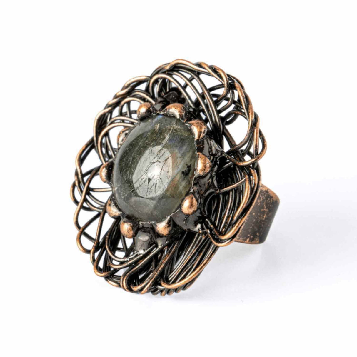 Inel Floral din Cupru cu Labradorit Natural - Talisman al Transformarii si Protectiei Interioare
