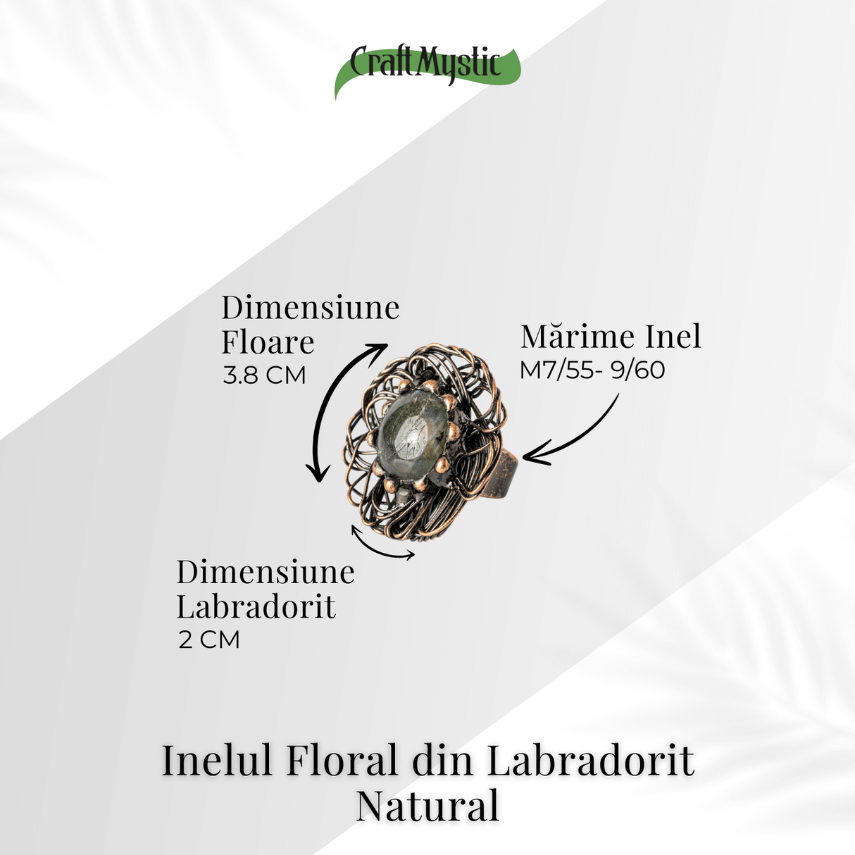 Inel Floral din Cupru cu Labradorit Natural - Talisman al Transformarii si Protectiei Interioare
