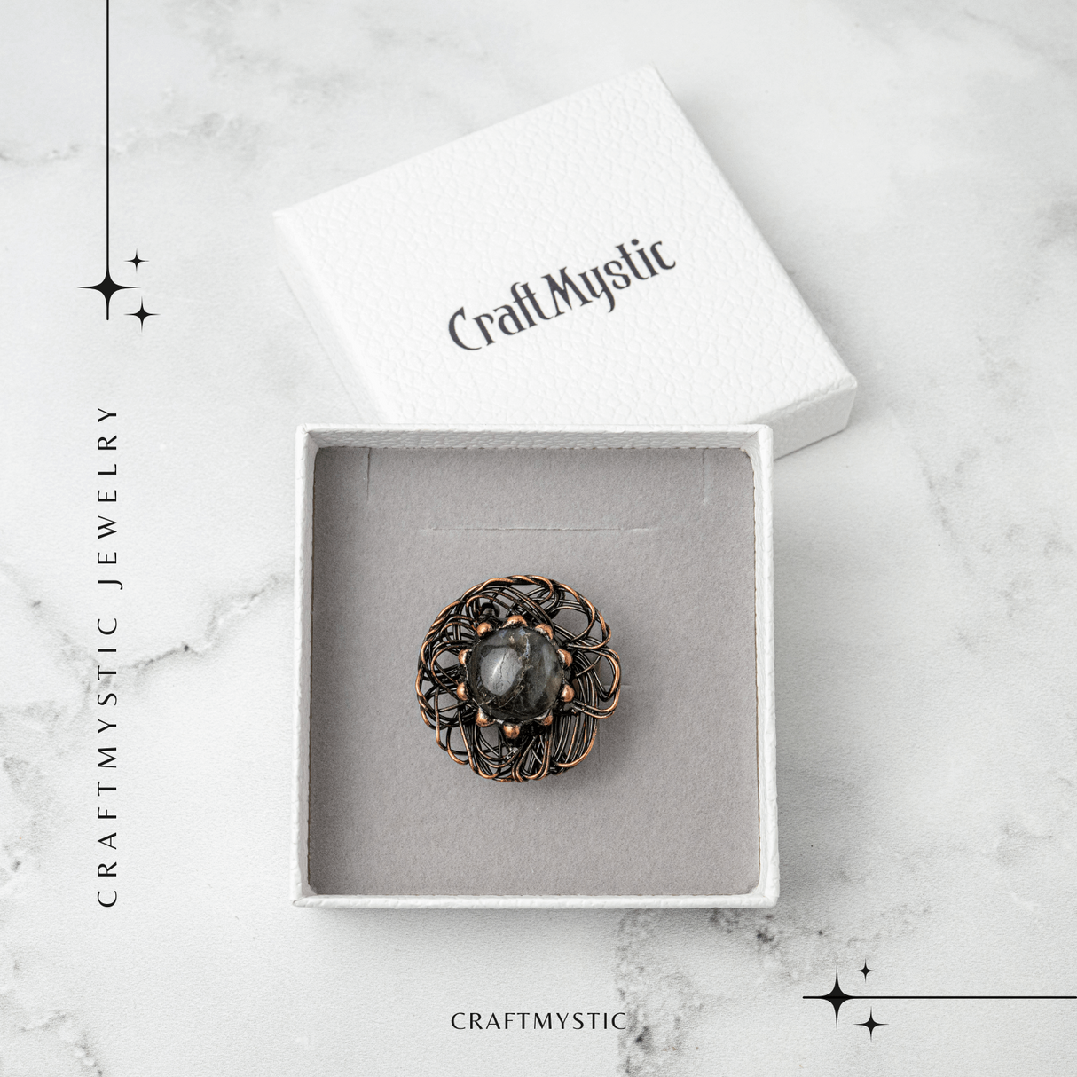 Inel Floral din Cupru cu Labradorit Natural - Talisman al Transformarii si Protectiei Interioare
