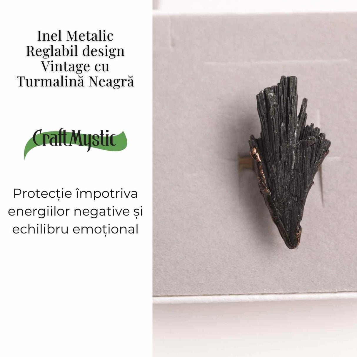 Inel Reglabil Vintage cu Turmalina Neagra aripa - Protectie si echilibru energetic