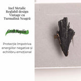 Inel Reglabil Vintage cu Turmalina Neagra aripa - Protectie si echilibru energetic