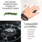 Inel Reglabil Vintage cu Turmalina Neagra aripa - Protectie si echilibru energetic