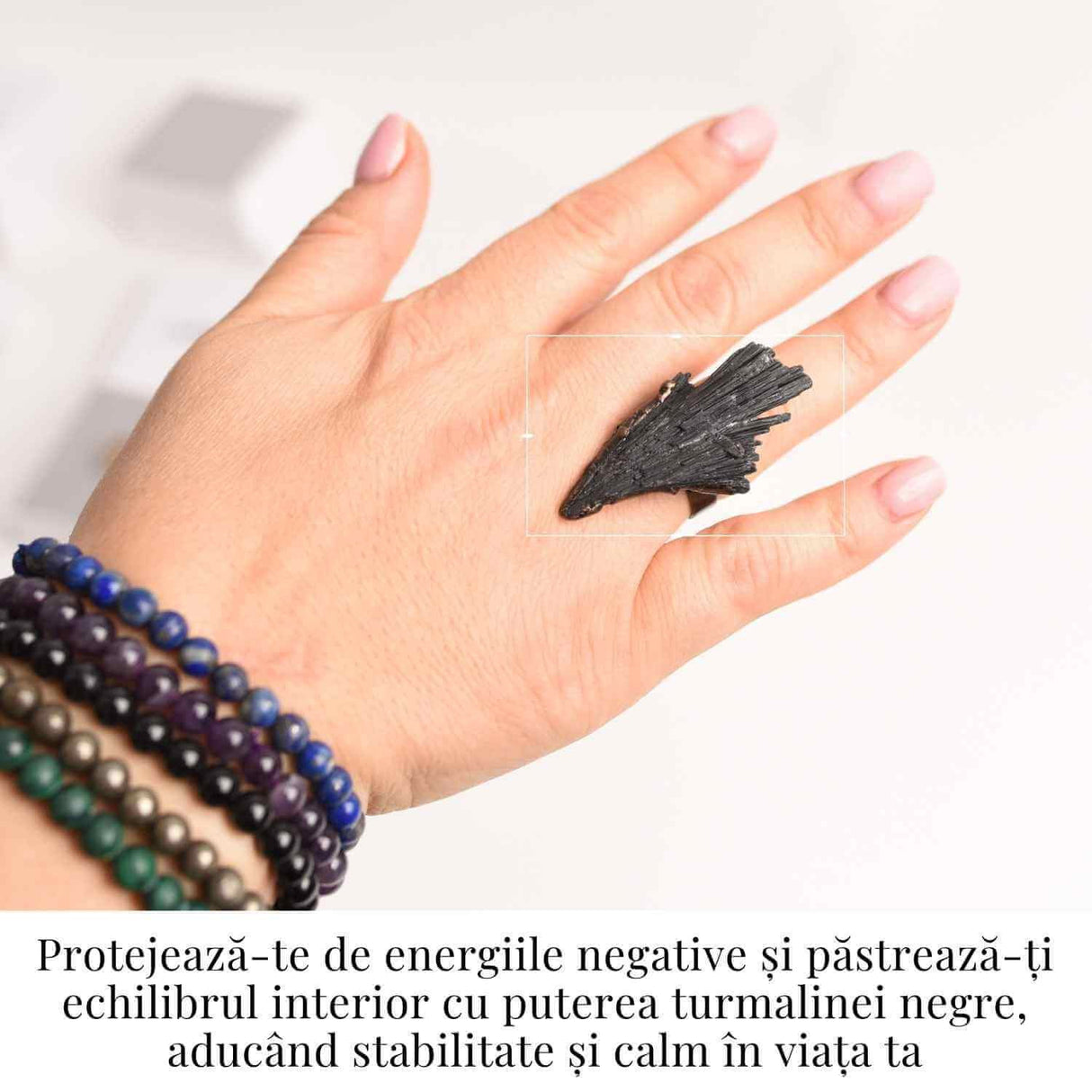 Inel Reglabil Vintage cu Turmalina Neagra aripa - Protectie si echilibru energetic