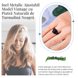 Inel vintage ajustabil cu Turmalina Neagra, pentru protectie si echilibru energetic