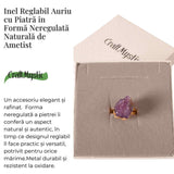 Inel usor Reglabil Auriu cu Ametist Natural Brut - Claritate Mentala si Protectie Energetica